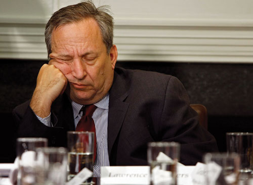 Chief Economics Adviser Gets Some Sleep During Meeting With President and Credit Card Executives